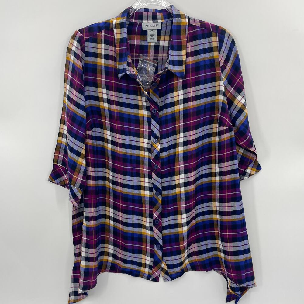 CATHERINES Blouse Womens Size 0X Short Sleeve V- Neck Button Front Shirt Top